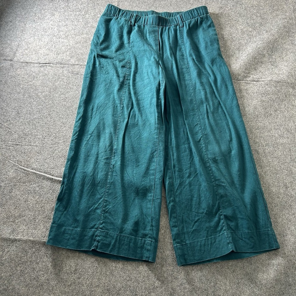 J Jill Linen Stretch Pants Womens Small Turquoise Green Wide Leg Cropped